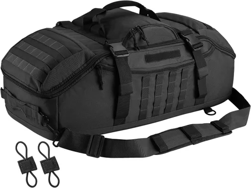 Bolsa de lona grande de 65L, mochila táctica 3 en 1 MOLLE para deportes, gimnasio, exteriores, color negro