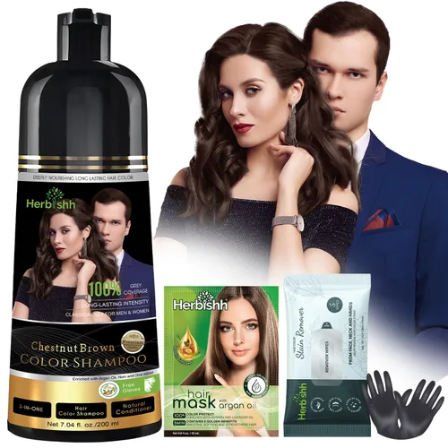 Miniatura 10 de Herbishh Paquete de Viaje Champú Tinte para el Cabello en Sobre + 1 Sobre de Mascarilla Capilar de Argán (Negro, 1 sobre)