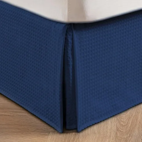 Miniatura 12 de MIYE Falda de cama plisada con tejido de gofre, volante de polvo a medida con caída de 12 pulgadas, ajuste fácil, lavable a máquina, sin esquinas