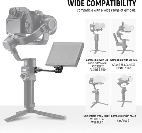 Miniatura 3 de NEEWER Soporte de monitor de campo ajustable, soporte giratorio de 360° para monitor de cámara con rosca de 1/4 pulgadas, compatible con cardanes