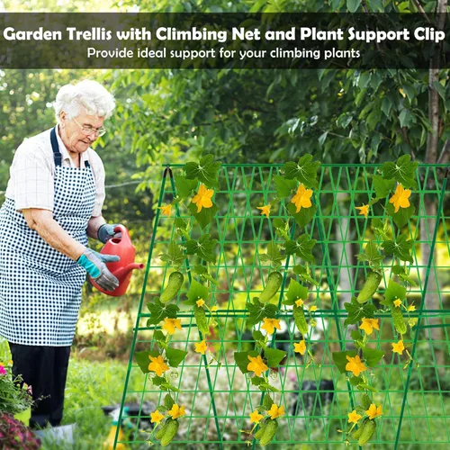Miniatura 7 de Paquete de 2 enrejados plegables de pepino de 48 x 48 pulgadas para cama elevada, enrejado de jardín con marco en A para plantas trepadoras al aire