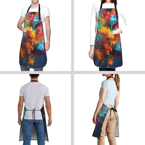 Miniatura 6 de Delantal colorido de poliéster Grooming Delantales con bolsillo para barbacoa Cocina Pintura Adultos
