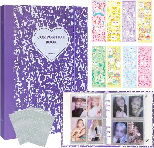Carpeta de tarjetas fotográficas Kpop 3 pulgadas Libro de soporte para tarjetas fotográficas Kpop con 50 fundas holográficas para tarjetas y Morado