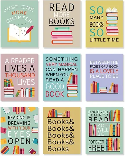 Miniatura 32 de CHDITB Divertidas impresiones artísticas con citas de lectura, juego de 6 marcos motivacionales positivos para leer más, póster para lectores