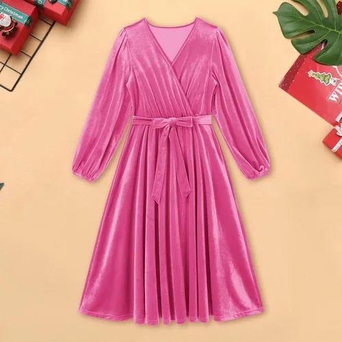 Miniatura 4 de AWIBMK Vestidos de Navidad para mamá y yo, vestido de terciopelo de manga larga, otoño, invierno, Navidad, vacaciones, mamá, hija, trajes a juego
