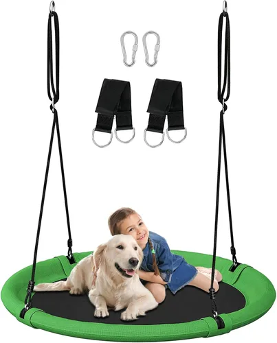 Miniatura 8 de Juego de columpio de árbol de platillo de 24 pulgadas para niños y adultos, juegos de columpios ajustables para patio trasero o patio de juegos al