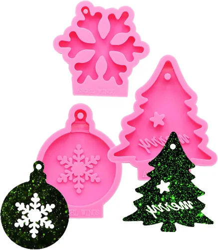 Miniatura 26 de Angel Wings Moldes de llavero con forma de lazo y muletas de Navidad, molde de silicona de resina epoxi, molde de arcilla polimérica, moldes