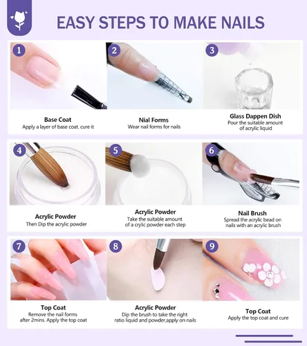 Miniatura 7 de Kit de uñas acrílicas con todo para principiantes, kit profesional de iniciación de uñas, polvo acrílico con purpurina de 24 colores y monómero