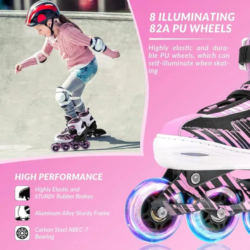 Miniatura 4 de Patines en línea ajustables para niños y niñas de 5-8 y 8-12 años con ruedas iluminadas, patines para niños de 4-12 años, patines para adolescentes