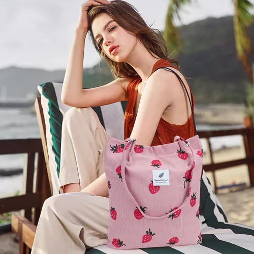 Miniatura 107 de Ayieyill - Bolsa de pana para mujer y niña, con correa de lona para colgar al hombro, bolsa con bolsillo