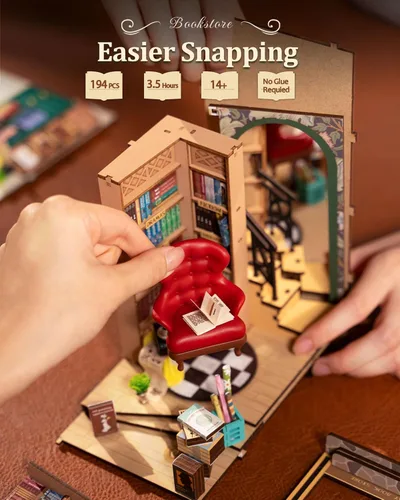 Miniatura 6 de Rolife - Kit de manualidades para rincón de lectura DIY, rompecabezas 3D de madera en miniatura para adultos, 21.8 cm, kit de casa de libros