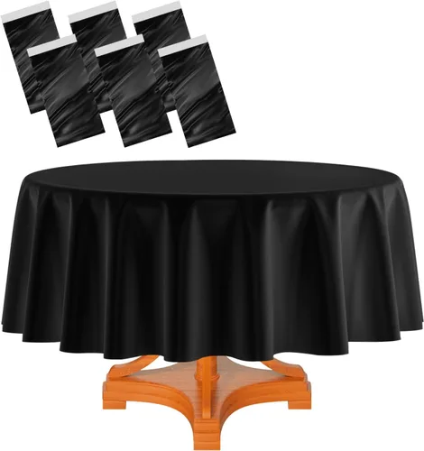 Miniatura 49 de HEIPINIUYE - Paquete de 2 manteles redondos de 84 pulgadas de plástico beige, manteles de mesa impermeables desechables para redondas, ideales
