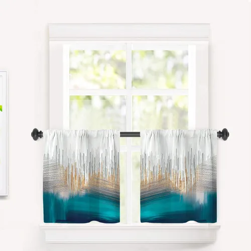 Miniatura 58 de Cortinas opacas de poliéster multicapa para cafetería, con diseño de diamantes, 2 unidades, 26 x 24 pulgadas