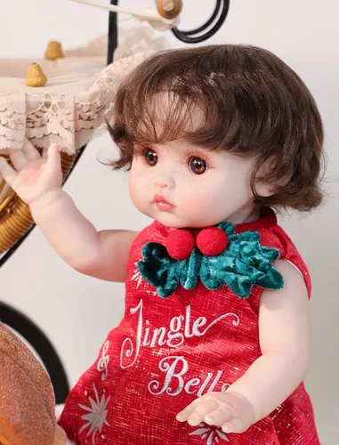 Miniatura 9 de Muñecas de bebé, 18 pulgadas realista Reborn Full Vinyl Baby Doll con pelo rizado marrón, pecas pintadas a mano y acogedor traje rojo para niñas a