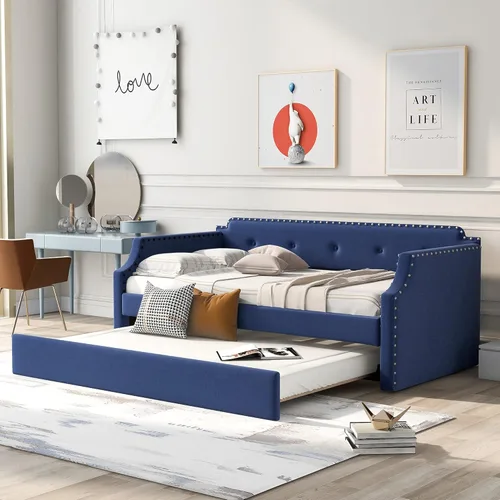 Harper & Bright Designs Sofá cama doble con nido, sofá cama tapizada de madera con nido, sofá cama nido tamaño individual para dormitorio, sala de