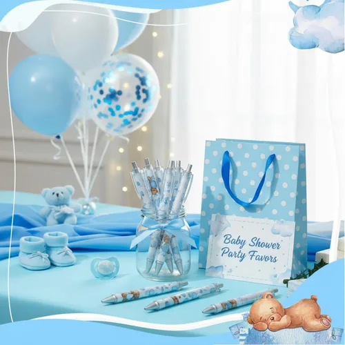 Miniatura 5 de Chuangdi 48 bolígrafos de baby shower, recuerdos de fiesta a granel para invitados, bolígrafos retráctiles de tinta negra, regalos de baby shower