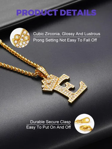 Miniatura 3 de Richsteel Initial Necklace for Men A-Z 18K Gold Plated Crown Shiny Cubic Zirconia Monogram Pendant for Women Fashion Jewelry