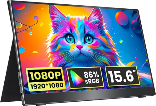kksmart Monitor portátil de 15.6 pulgadas 1080P FHD 86% sRGB 60Hz, monitor de viaje para laptop, MacBook Surface PC, Xbox PS5, HDMI Dual USB-C VESA