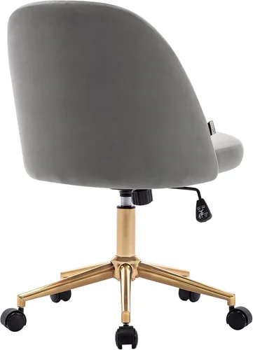 Miniatura 5 de DUHOME Bonita silla de oficina en casa sin brazos, silla giratoria de terciopelo tapizada para computadora con respaldo y base dorada, silla