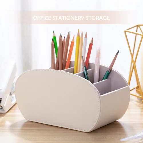 Miniatura 5 de BONNY DODO Caja organizadora de oficina multifuncional de piel sintética, soporte para control remoto, para almacenamiento de escritorio, mesa con 5
