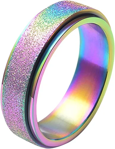 Miniatura 13 de ALEXTINA - Anillo de juguete para ansiedad para mujeres y hombres, giratorio, acero inoxidable, 0.24 y 0.31 pulgadas, alivio de ansiedad, para Arco