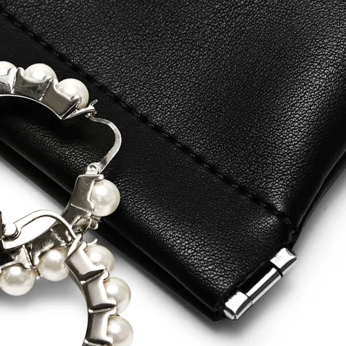 Miniatura 3 de Woodten Bolsa de viaje de piel sintética para joyas, bolsa de joyería de cuero, bolsa de regalo para fiesta de boda (S, negro)