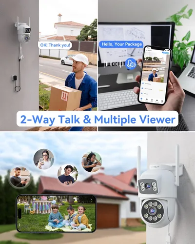 Miniatura 9 de Sistema de cámara de seguridad inalámbrico para exteriores con monitor de 12 pulgadas, 4 cámaras de doble lente 2K para vigilancia doméstica