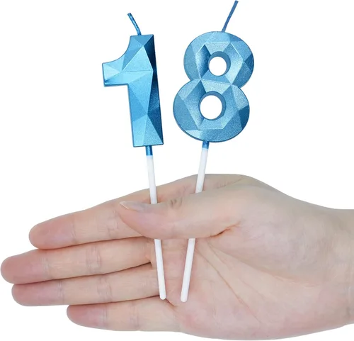 Miniatura 5 de Velas de 40 cumpleaños para pastel, vela azul número 40 en forma de diamante 3D, decoración de cumpleaños, suministros de fiesta para mujeres u