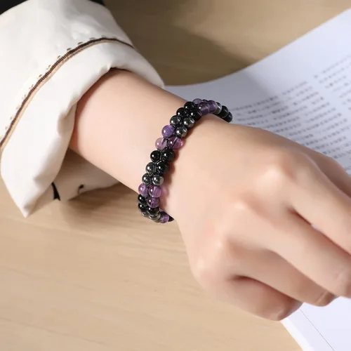 Miniatura 4 de Paquete de 2 pulseras de triple protección, obsidiana negra y hematita genuina de ojo de tigre y cuentas de hematita para hombres y mujeres, hechas