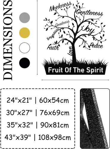 Miniatura 4 de Cadeali Arte de pared de metal con árbol de fruta del espíritu, decoración de pared de metal con versículo bíblico, letrero de Gálatas 5:22-23, obra