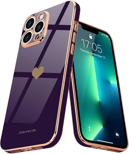 Miniatura 17 de Teageo Funda para iPhone 13 Pro para mujeres y niñas, diseño de corazón de amor, cubierta trasera suave, protección completa de la cámara, Negro