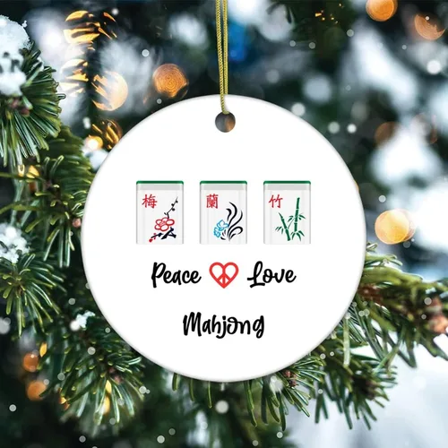 Miniatura 2 de Adornos de recuerdo de Navidad, adornos chinos de paz, amor, mahjong, adornos de cerámica, regalos de Mahjong, adornos colgantes para árbol