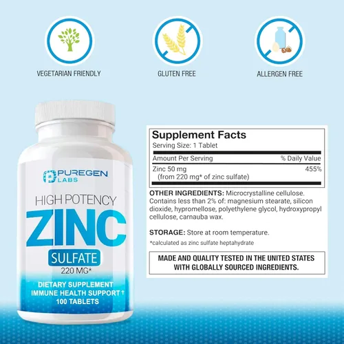 Miniatura 2 de Zinc 220mg [Alta Potencia] Suplemento – Sulfato de Zinc para Sistema de Apoyo Inmunológico 100 Tabletas