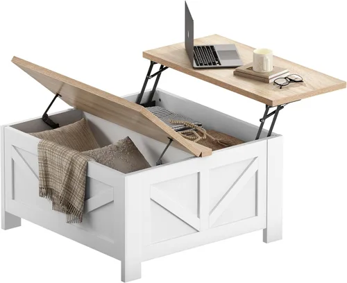Miniatura 10 de Yaheetech - Mesa de centro con superficie superior abatible con almacenamiento, mesa de café cuadrada para sala de estar, mesas centrales de 31.5