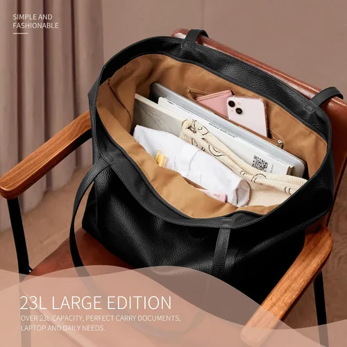 Miniatura 5 de KALIDI Bolso Tote Grande de Cuero Vegano para Mujer, Bolso de Hombro, Casual, con Cremallera, para Trabajo, Fin de Semana, Estilo Hobo, 23L