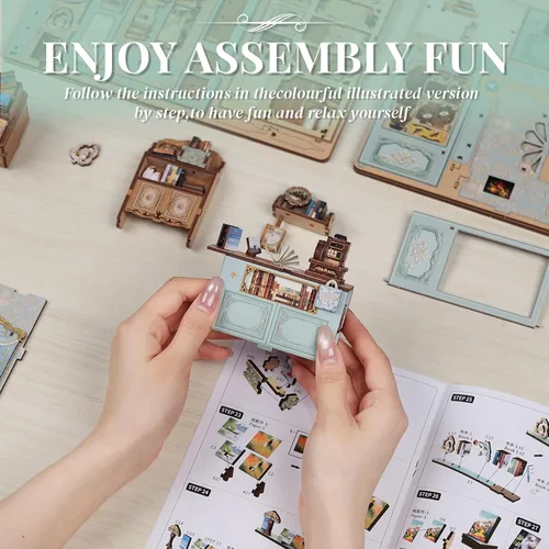 Miniatura 6 de Cutefun Kit de Rincón de Lectura - Kit de Casa de Muñecas en Miniatura DIY 3D, Rompecabezas de Madera Decorativo Creativo para Adultos, Sujetalibros