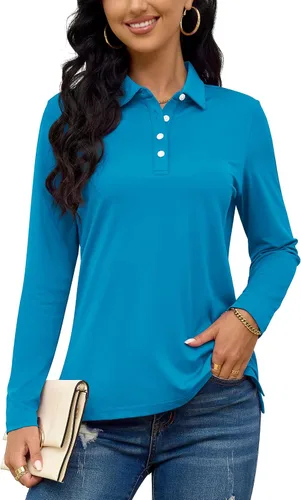 Miniatura 3 de TACVASEN Camisas tipo polo para mujer, camisetas casuales de manga larga para golf