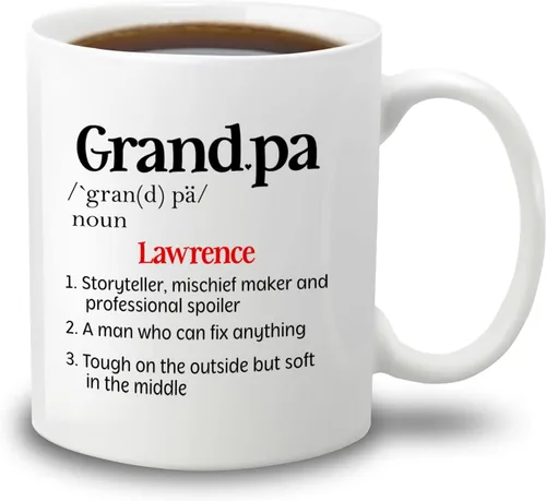 Taza de café blanca personalizada de 11 onzas, 15 onzas, taza de definición de abuelo, taza de viaje única para abuelo, regalos para cumpleaños de
