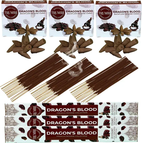 Miniatura 9 de Dragons Blood - Varillas de incienso y conos de reflujo para cascada, 60 varillas + 30 conos, paquete combinado de incienso en cascada Sangre