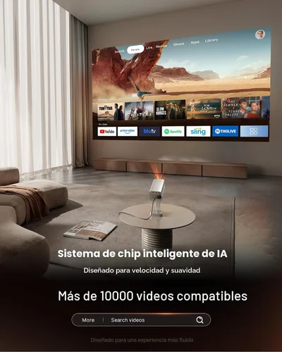 Miniatura 3 de [Aplicación con licencia oficial y audio DoIby] Mini proyector inteligente con WiFi y Bluetooth, proyector portátil VOPLLS para exteriores 4K Dorado