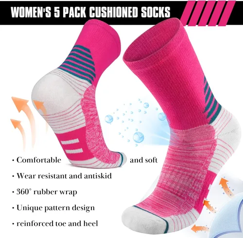 Miniatura 4 de ACTINPUT Calcetines de senderismo para mujer paquete de 5 calcetines de recreación al aire libre que absorben el cojín