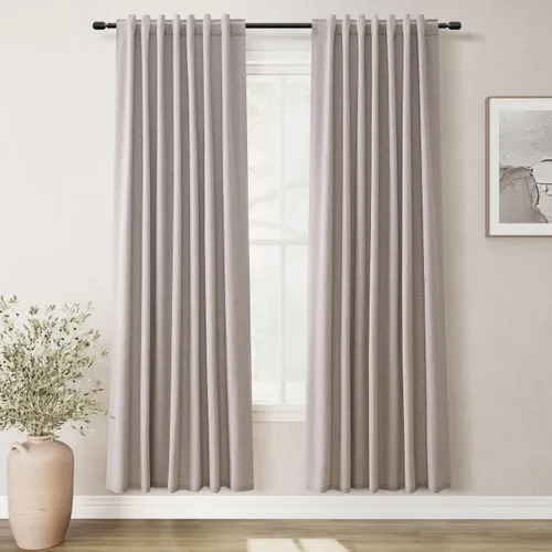 Miniatura 31 de BOODII Cortinas de lino 100% opacas para dormitorio de 102 pulgadas de largo, con aislamiento térmico, oscurecimiento de la habitación, cortinas