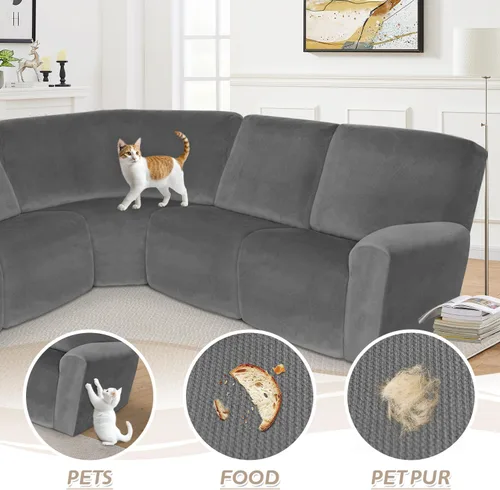 Miniatura 308 de Arfntevss Fundas de sofá seccional reclinable de terciopelo, Funda de sofá seccional de esquina para sofá reclinable, Funda elástica suave
