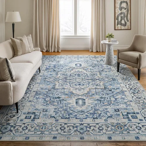 Miniatura 26 de Bloom Rugs Alfombra lavable antideslizante de 2 x 3 pies, color azul/verde/mandarina, alfombra tradicional oriental para sala de estar, dormitorio