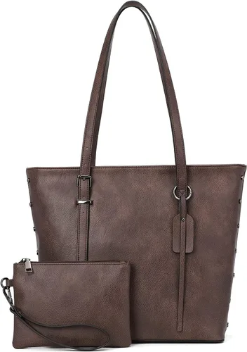 Miniatura 10 de KL928 Bolso de mano para mujer, bolso de mano de piel sintética, bolso de hombro grande, asa superior, monederos, juego de 2 piezas