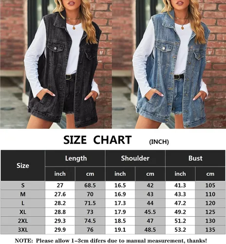 Miniatura 6 de Chaleco de mezclilla para mujer, de gran tamaño, casual, clásico, sin mangas, con botones, chaqueta vaquera