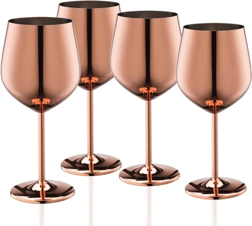 Miniatura 9 de WOTOR Juego de 4 Copas de Vino Doradas, Cáliz Dorado Irrompible de 18oz, Copa de Vino de Acero Inoxidable, Copa de Vino de Metal para Exteriores