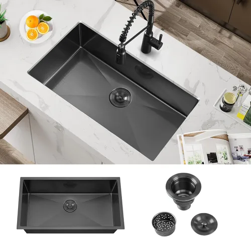 Miniatura 9 de ATTOP Fregadero de cocina de un solo tazón de 32 pulgadas, fregadero de tazón individual de montaje inferior grande de acero inoxidable