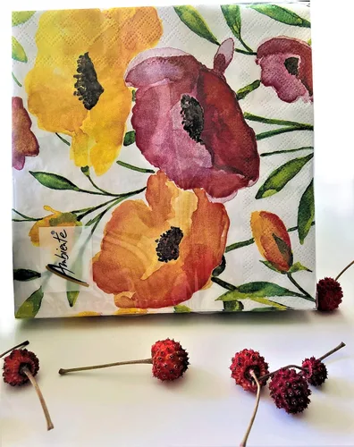 Miniatura 8 de 20 servilletas decorativas de 13 x 13 pulgadas para decoupage, servilletas de amapola naranja, servilletas florales para el día de la madre