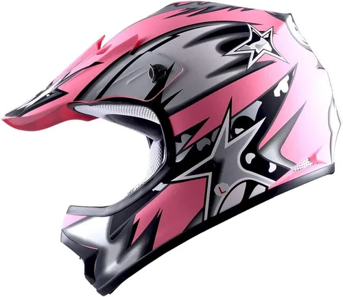 Miniatura 2 de WOW Youth Kids Motocross BMX MX ATV Dirt Bike Moutain Helmet Storm Black Estrella Rosa Mate